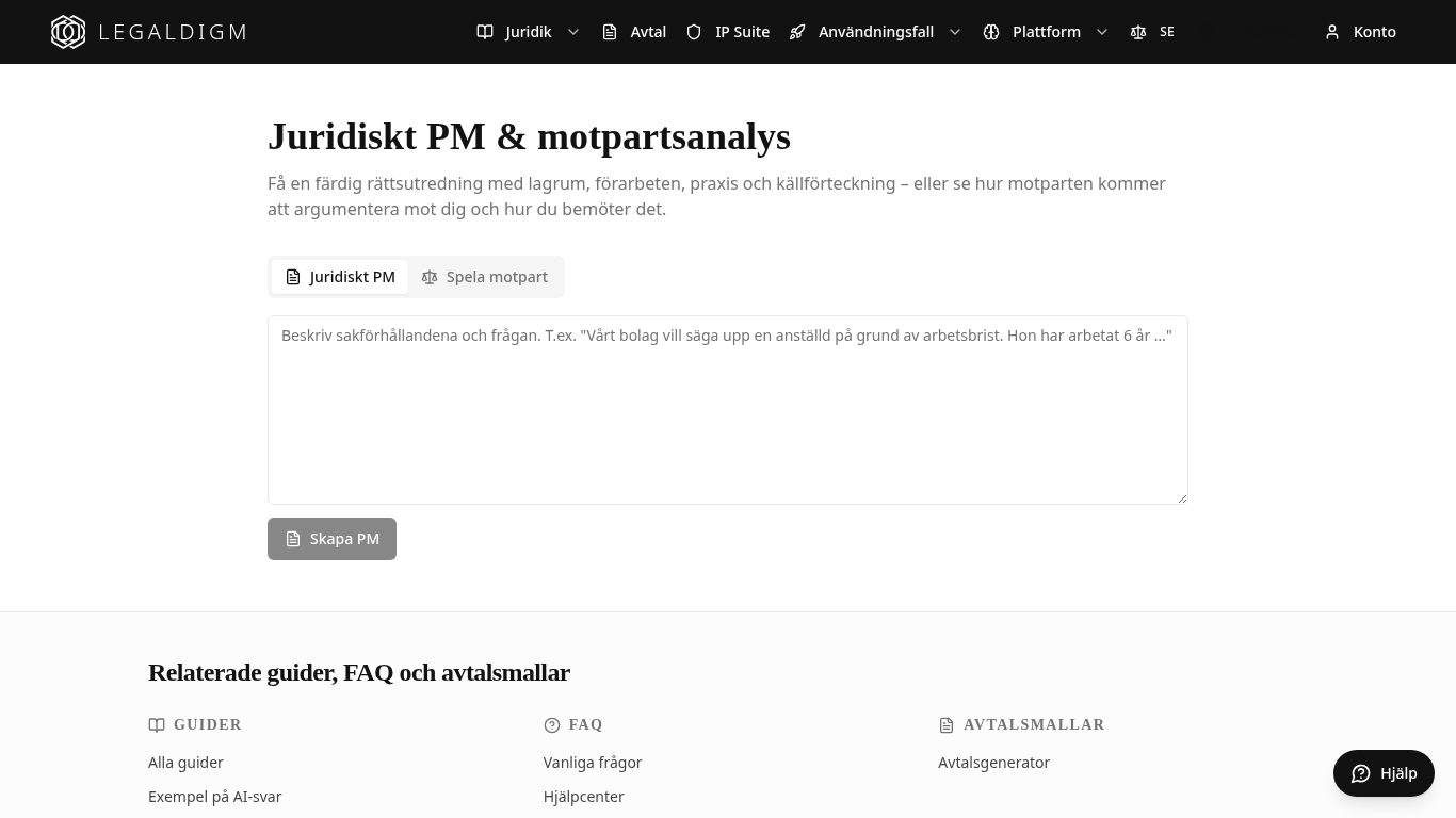 Juridiskt PM & motpartsanalys