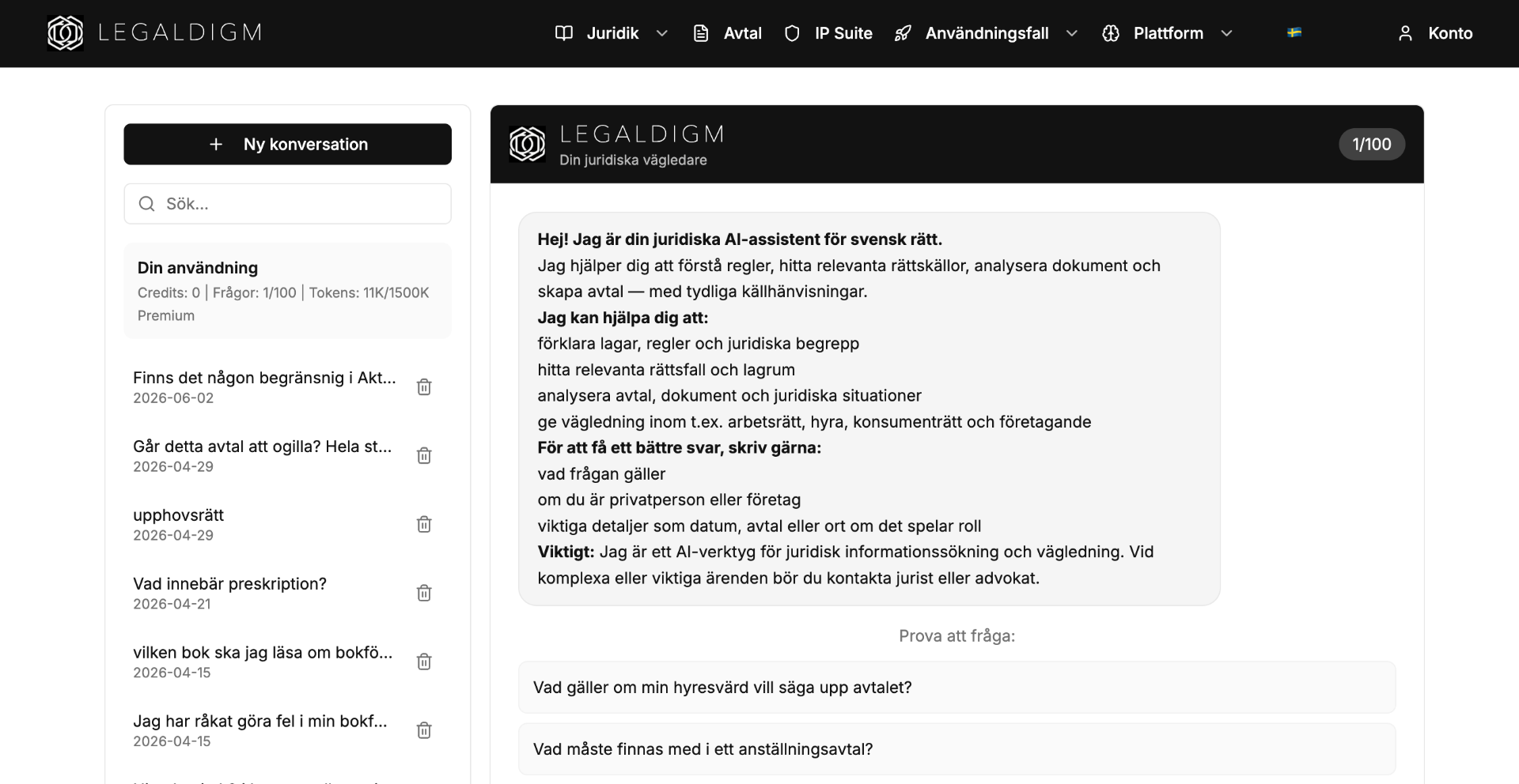 LEGALDIGM AI lawyer answering a legal question with citations
